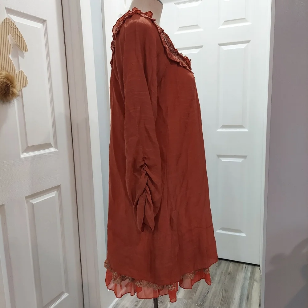 Urban Mango burnt orange dress Fully Lined V Neck Size Medium